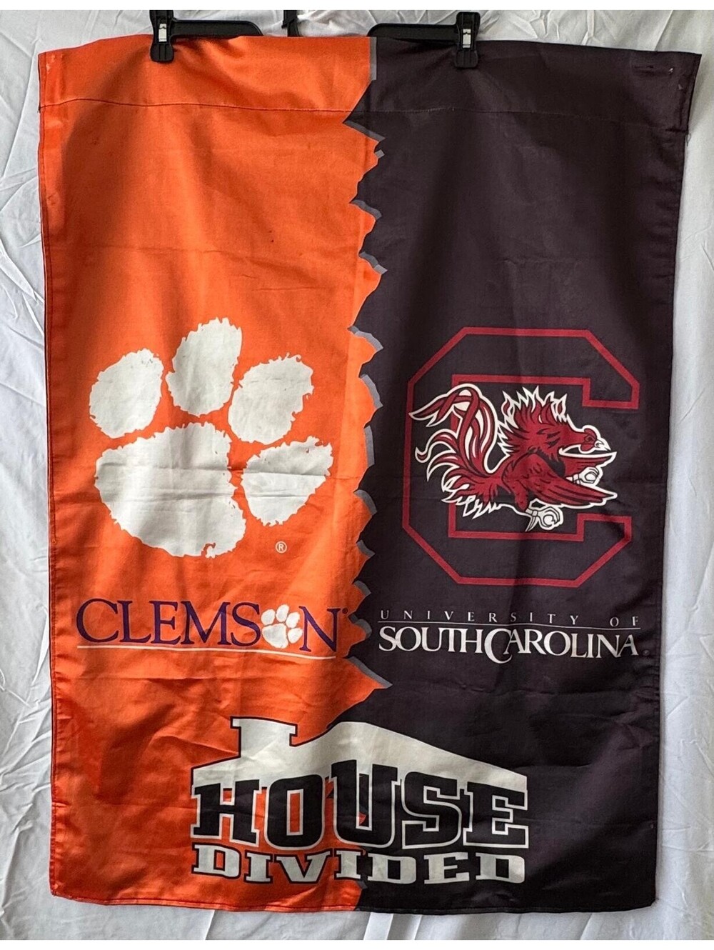 Clemson vs South Carolina House Divided Flag 28x40 Gamecocks Tigers READ FLAW